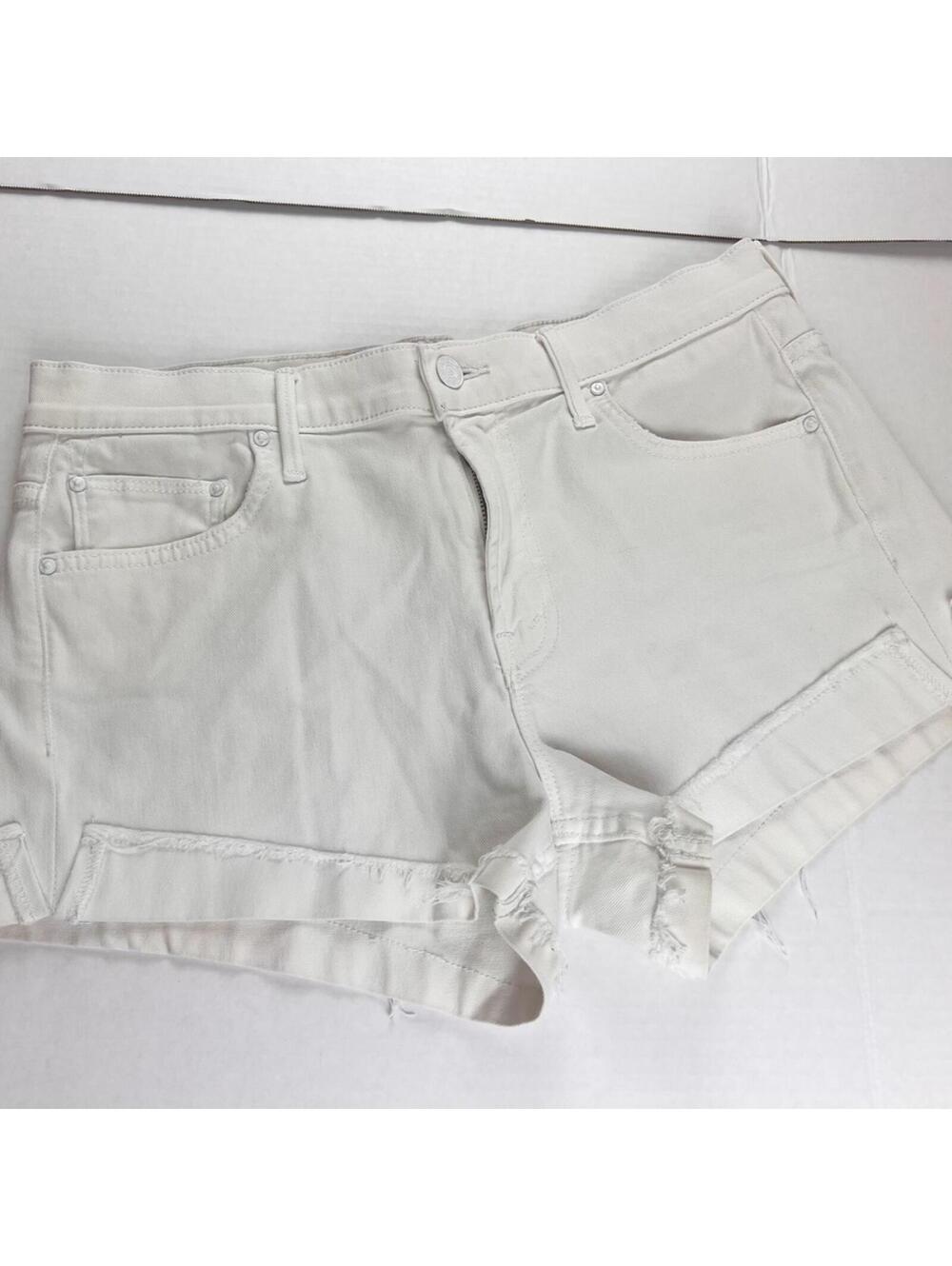 MOTHER The Rascal Slit Flip Short, Glass Slipper White Denim Size 29 Raw Hem USA